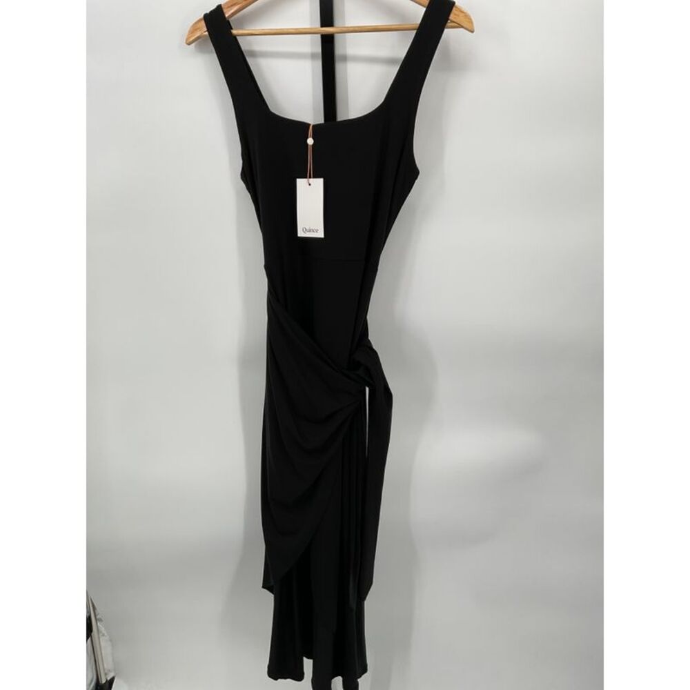 Quince Black Draped Sleeveless Midi Dress